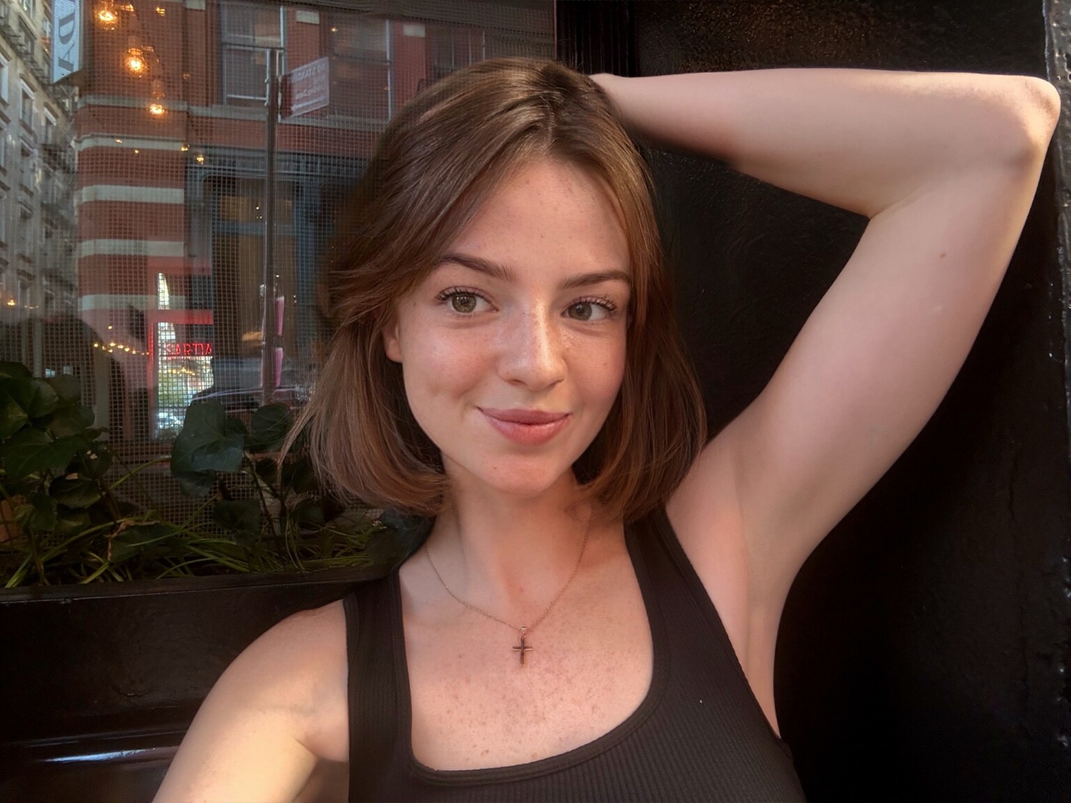 Close portrait of Madison Campbell at a restaurant